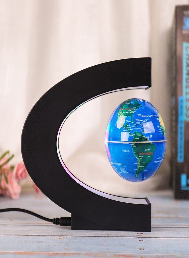 كرة أرضية عائمة مزودة بإضاءة LED ملونة على شكل حرف C، تعمل بتقنية الرفع المغناطيسي المضاد للجاذبية، مع مفتاح يعمل باللمس، هدية مثالية لتزيين المنزل أو المكتب أو المكتب (أزرق). - Image 4